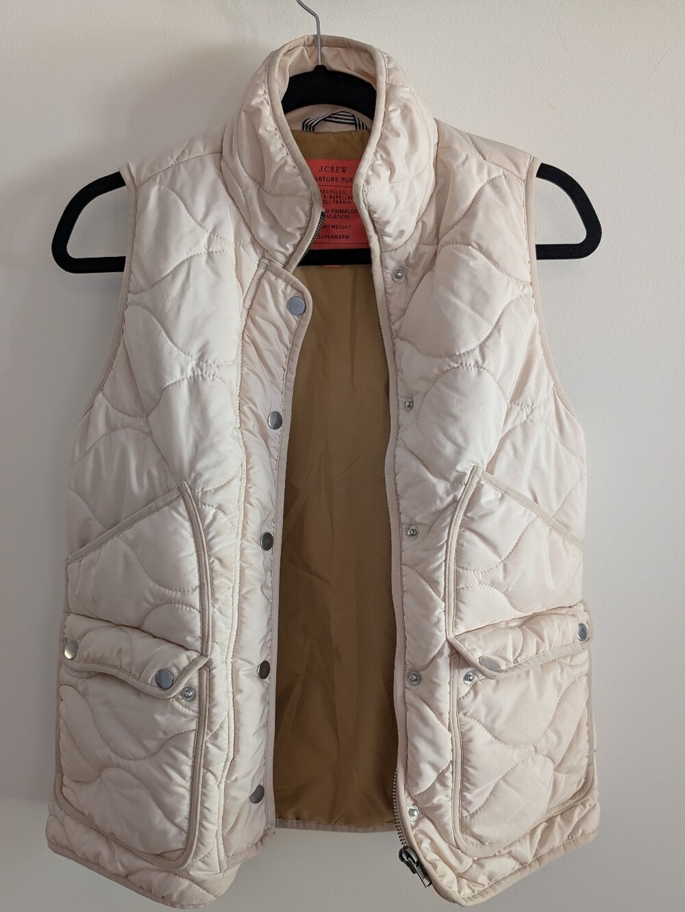 J. Crew Cream Quilted Sleeveless Puffer Vest